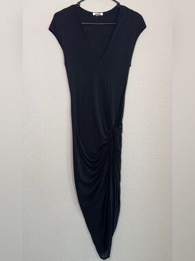Helmut Lang Black Asymmetrical Knotted Jersey Dress